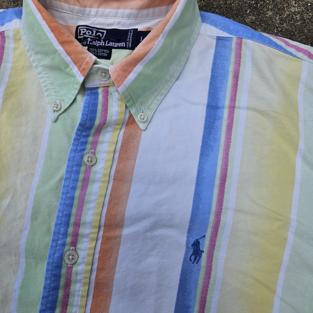 Polo Ralph Lauren Camp Shirt Men Large Stripe Pastel Summer Classic Short Sleeve